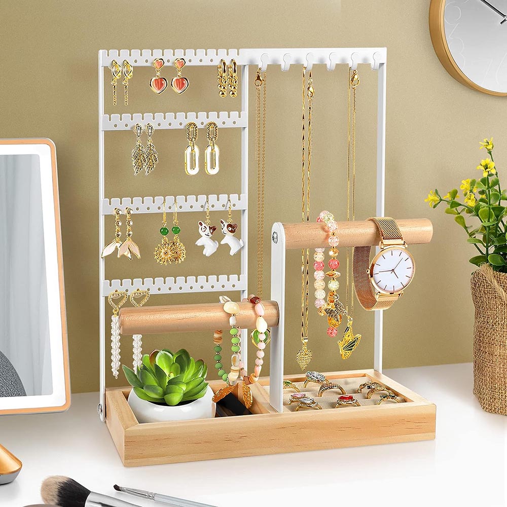 Vibe Geeks Desktop Jewelry Organizer Jewelry Stand with Ring and Bracelet Holder - White