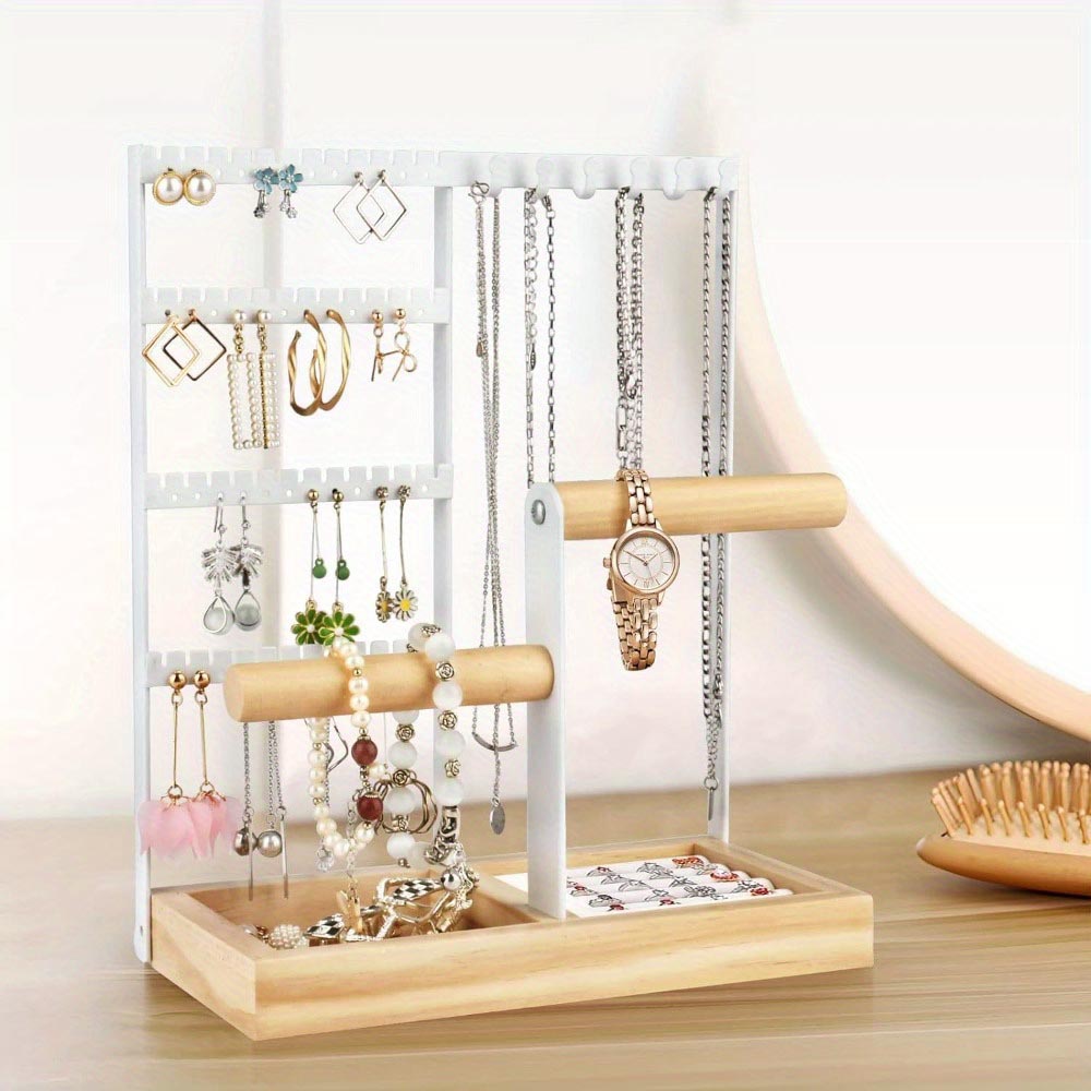 Vibe Geeks Desktop Jewelry Organizer Jewelry Stand with Ring and Bracelet Holder - White