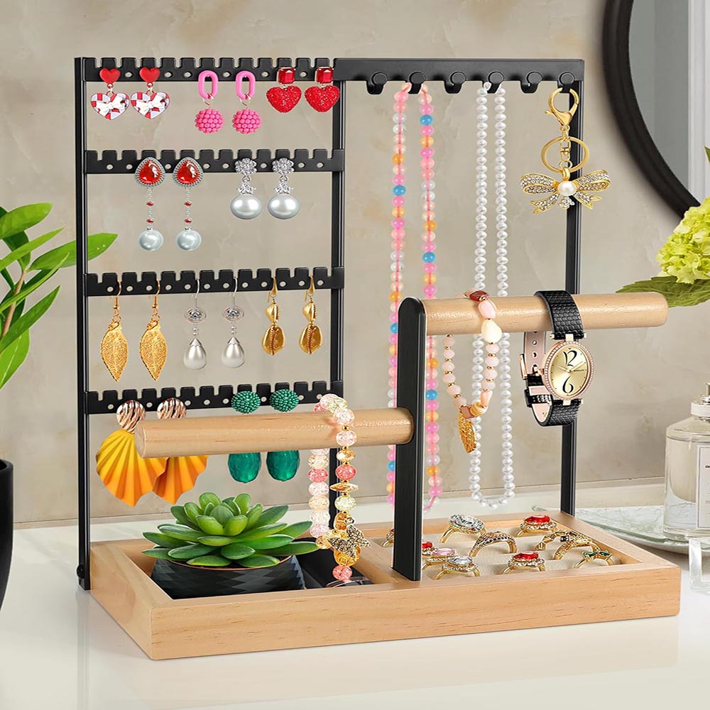 Vibe Geeks Desktop Jewelry Organizer Jewelry Stand with Ring and Bracelet Holder - White