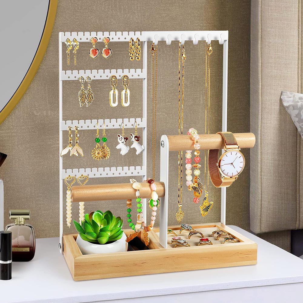 Vibe Geeks Desktop Jewelry Organizer Jewelry Stand with Ring and Bracelet Holder - White