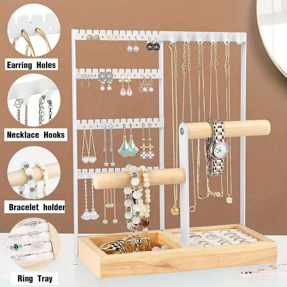 Vibe Geeks Desktop Jewelry Organizer Jewelry Stand with Ring and Bracelet Holder - White