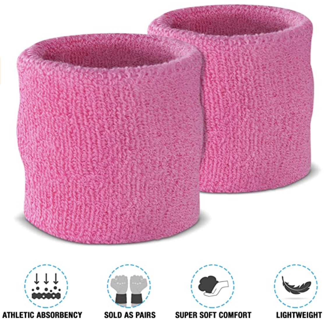 WRISTBAND & HEADBAND SET Tennis Terry Towelling Cotton Sweat Band Team Gym - Light Pink