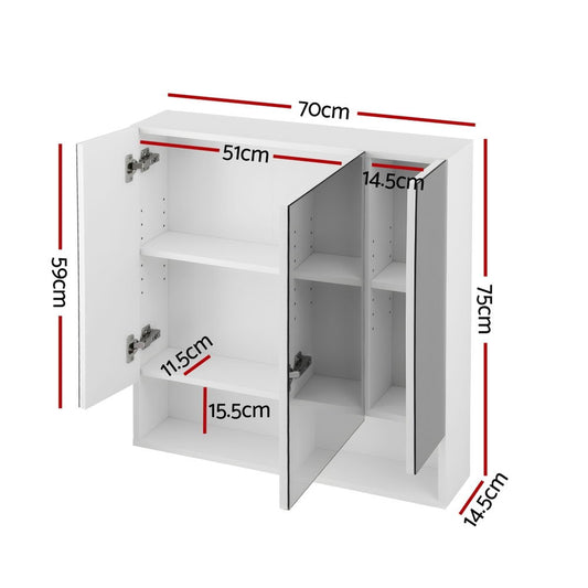 Cefito Bathroom Mirror Cabinet Medicine Adjustable Shelves Wall Hung 700x750mm White