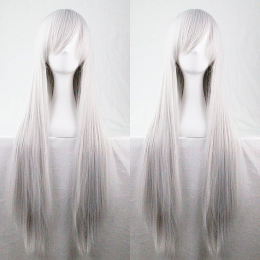 New 80cm Straight Sleek Long Full Hair Wigs w Side Bangs Cosplay Costume Womens, Silver