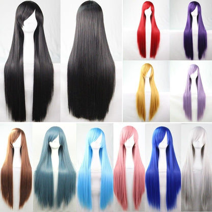 New 80cm Straight Sleek Long Full Hair Wigs w Side Bangs Cosplay Costume Womens, Green