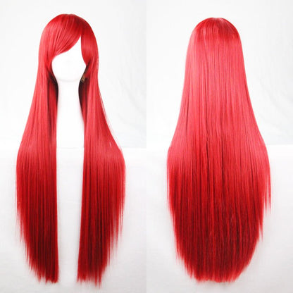 New 80cm Straight Sleek Long Full Hair Wigs w Side Bangs Cosplay Costume Womens, Red