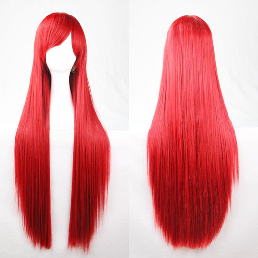 New 80cm Straight Sleek Long Full Hair Wigs w Side Bangs Cosplay Costume Womens, Red