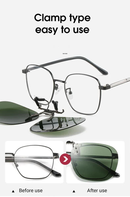 2 Pcs Pink Polarized Clip-On Sunglasses - Day & Night Use, Frameless Polygon Design for Fishing & Driving