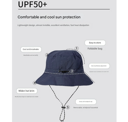 Green 2pcs Waterproof Bucket Hat - Foldable Outdoor Sun Hat - 55-59cm - with Chinstrap