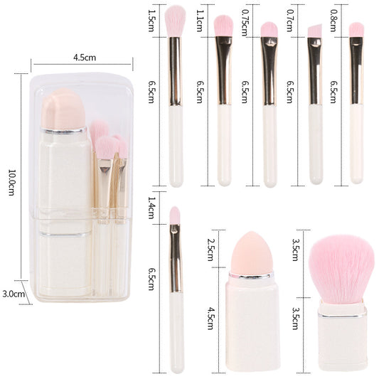 Lighgt Cyan Compact 8-in-1 Makeup Brush Set - Portable Travel Kit with Retractable Brushes and Case