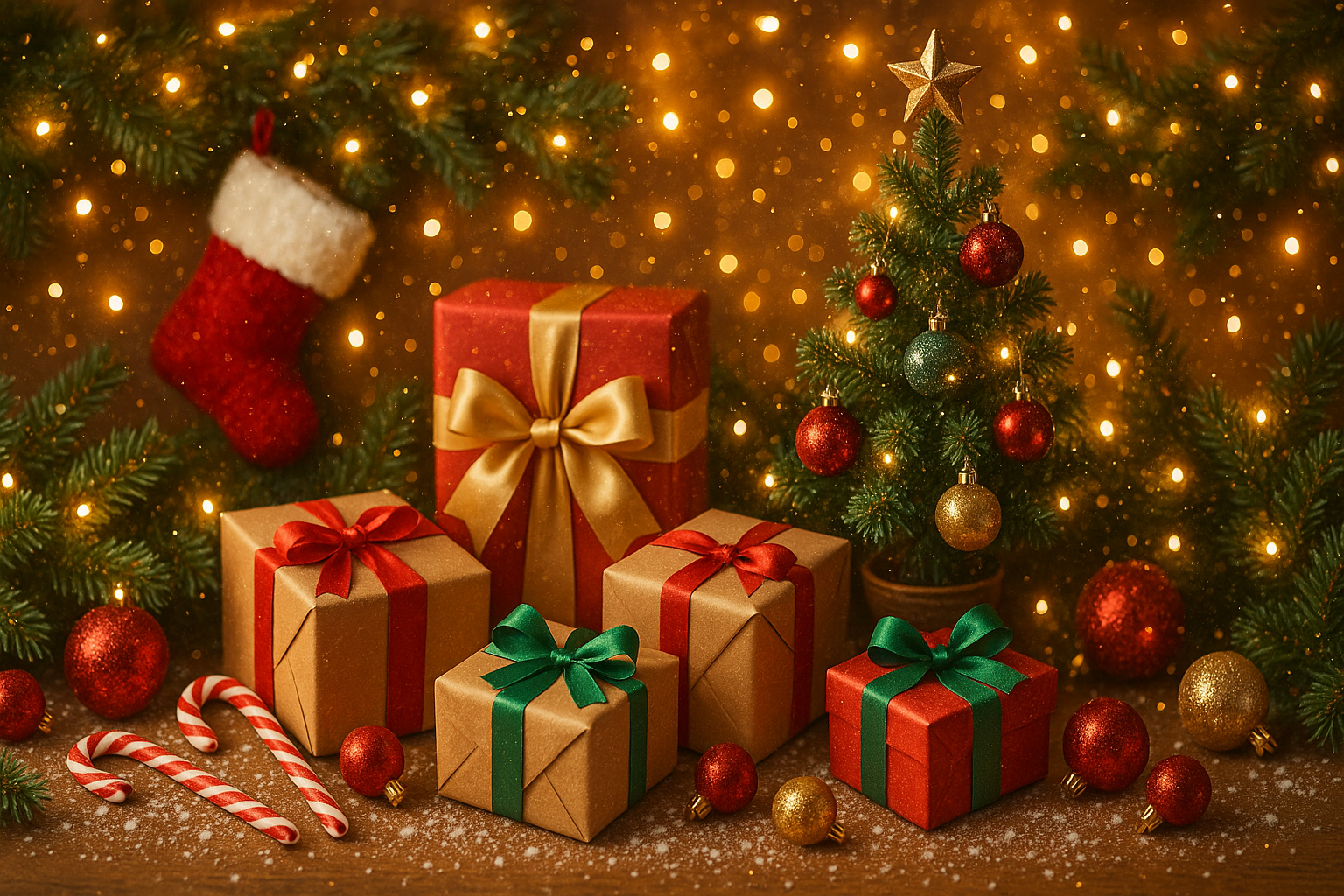 Make me a friendly Christmas image that entices people to buy Christmas supplies